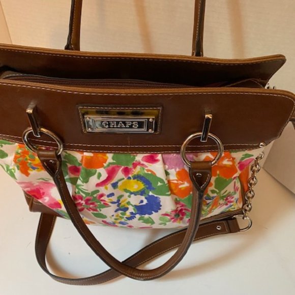 CHAPS BOWN FAUX LEATHER FLORAL FABRIC SHOULDER BAG - Picture 7 of 9